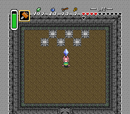 Link holding a big crystal overhead