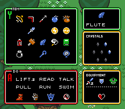 Inventory screen, with flute in place of shovel