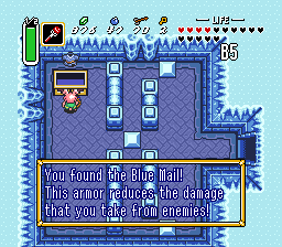 Narration: You found the Blue Mail! This armor reduces the damage that you take from enemies!